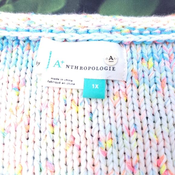 Anthropologie White Pastel Fleck Sweater with Hot Pink Palm Trees size 1X - Picture 10 of 12